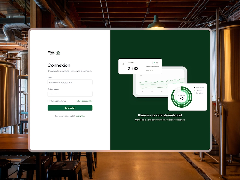 Interface de connexion d'Impact Arti sur un fond de brasserie