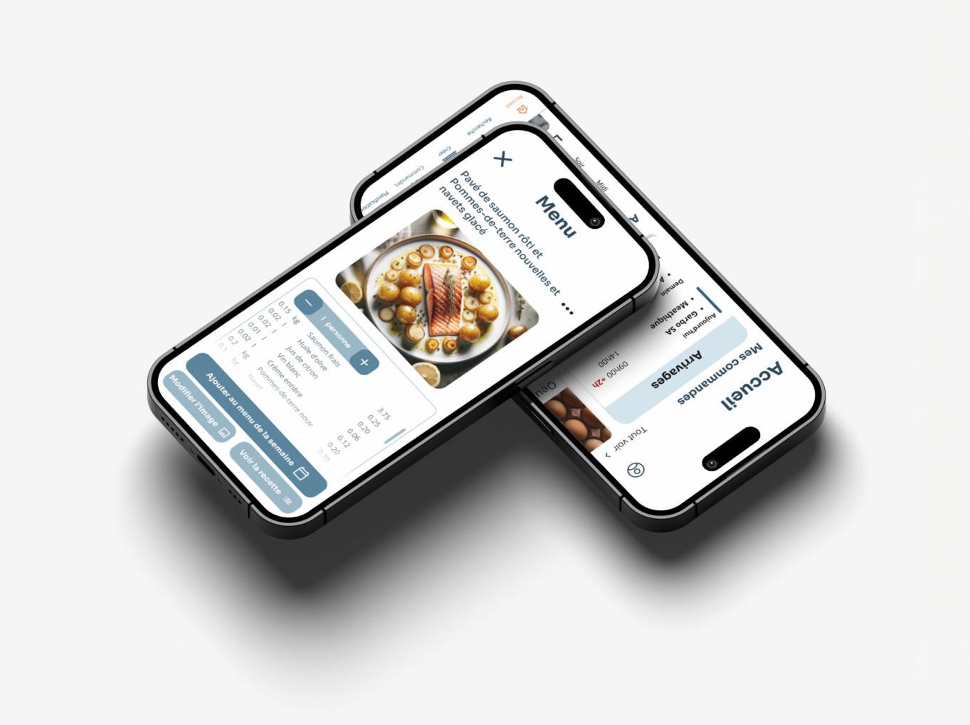 Ecrans de l'application Gastronomia disposés joliement