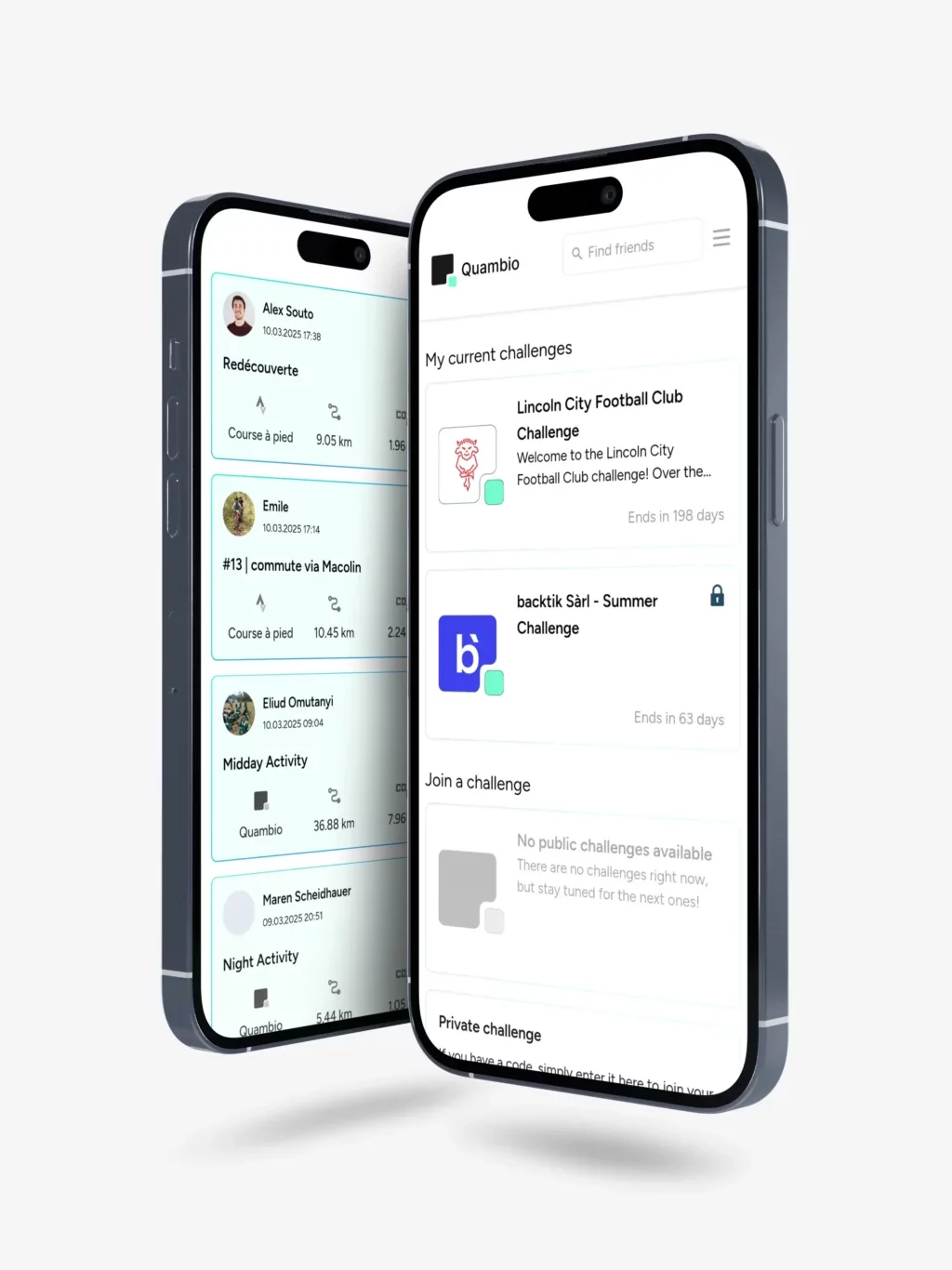 Application de Quambio sur des smartphones