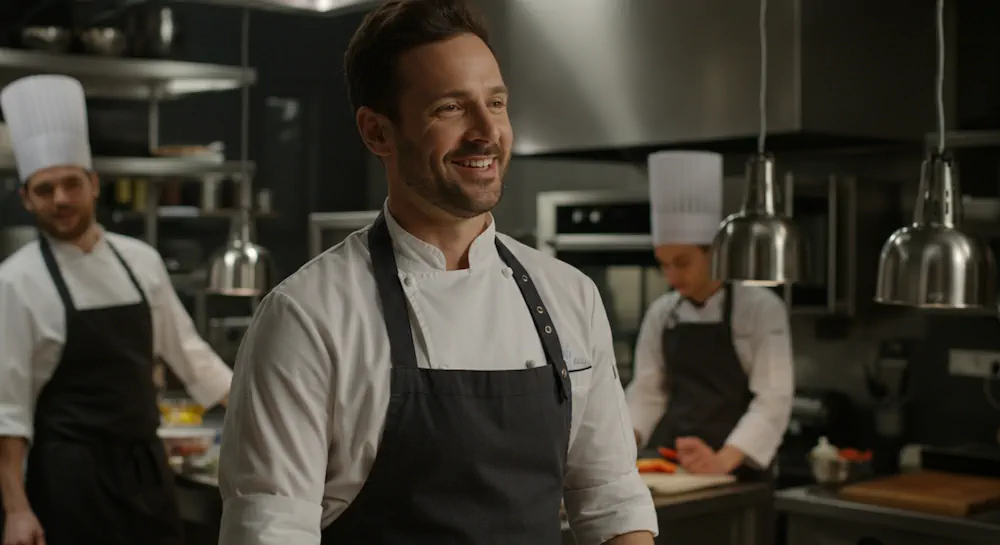 Chef heureux dans une cuisine